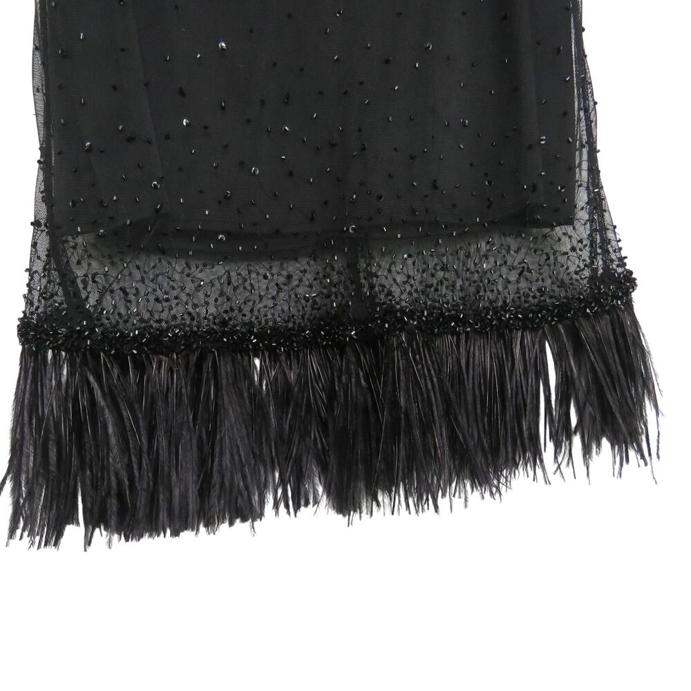 90s Vintage Tahari Black Frayed Tassel Midi Skirt Pencil Skirt with Sequins 29" - Picture 5 of 8